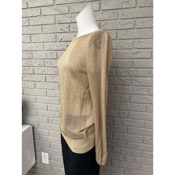 Michael Kors Women Gold Mesh Long Sleeve Sweater Top Size M - Picture 3 of 10